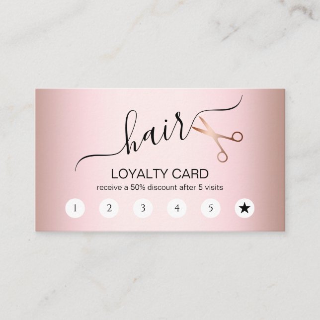 Carte De Fidélité Elégante coupe-cheveux rose d'or (Devant)