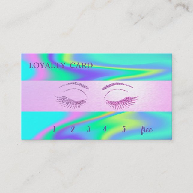 Carte De Fidélité Élégante Glitterie Faux Lashes, Holographie de ban (Devant)