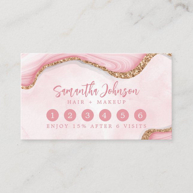 Carte De Fidélité Elégante Parties scintillant or en marbre rose (Devant)