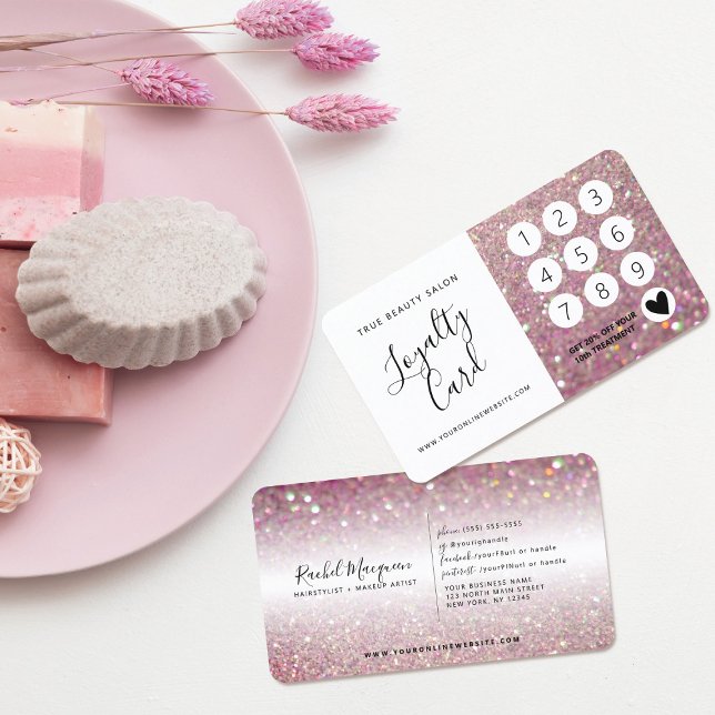 Carte De Fidélité Élégante Parties scintillant rose Rose (Créateur téléchargé)