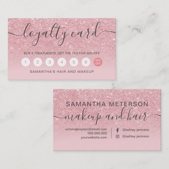 Carte De Fidélité élégante typographie parties scintillant rose scin (Devant / Derrière)