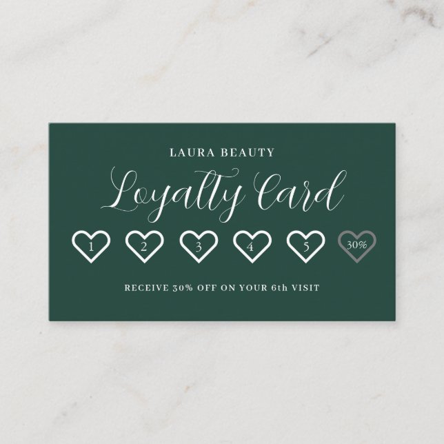 Carte De Fidélité Emerald Green Stylish Minimal Heart Love (Devant)