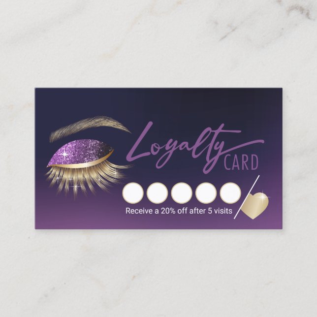 Carte De Fidélité Extensions Eyelash Purple Lash Salon Loyauté (Devant)