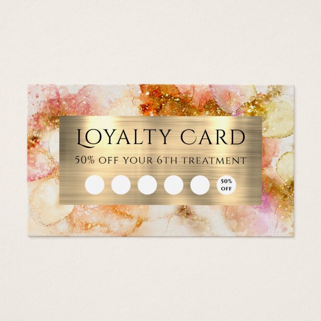 carte de fidélité fausse feuille or rose aquarelle (Devant)