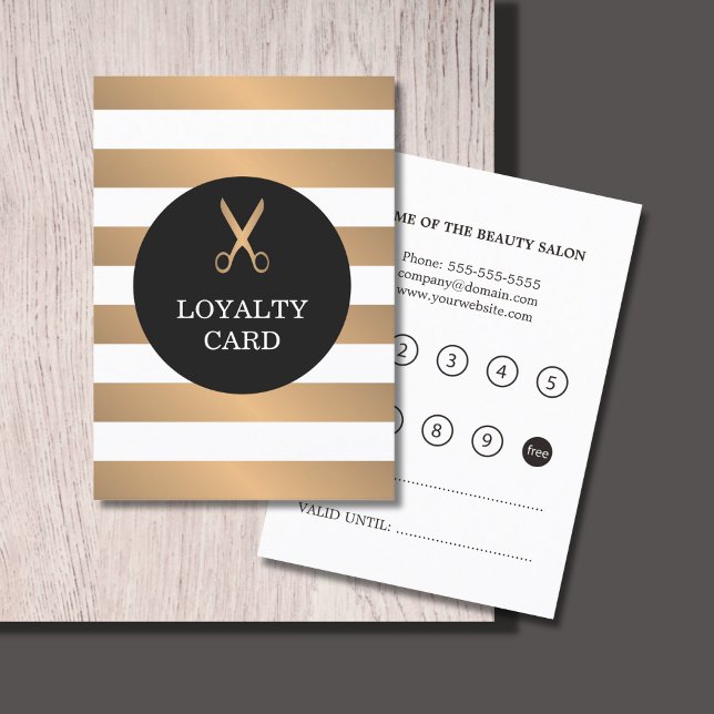 Carte de fidélité Faux Gold Striped Grey (Créateur téléchargé)