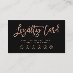 Carte De Fidélité Faux Rose Gold Modern Script sur noir