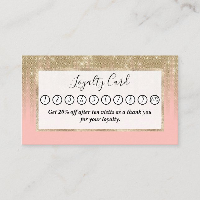 Carte De Fidélité Fille Glamour Or rose Parties scintillant Gradient (Devant)