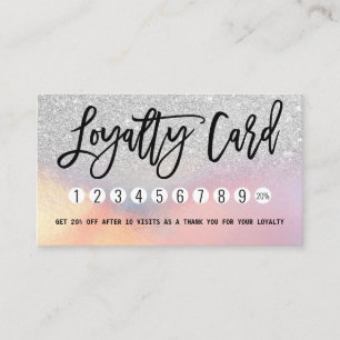 Carte De Fidélité Fille Parties scintillant Argent Iridescente Holog
