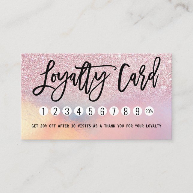 Carte De Fidélité Fille rose Parties scintillant Iridescente Ombre (Devant)
