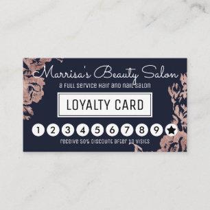 Carte De Fidélité Fleurs d'or Rose Marine Loyauté Bleue Punch à ra