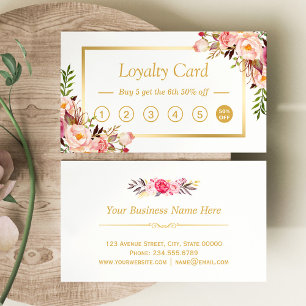 Carte De Fidélité Floral Gold Chic Beauté Salon Loyalty Punch Card