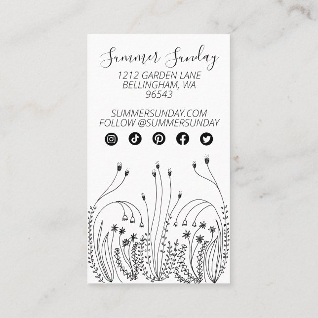 Carte De Fidélité Garden Line Art Floriste Plante Fleur sauvage Icôn (Dos)