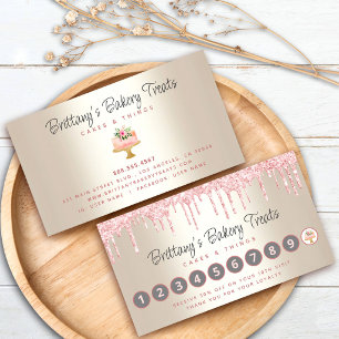 Carte De Fidélité Gâteau de boulangerie rose poudré paillettes sur o