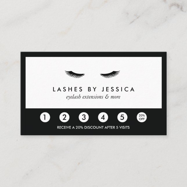 Carte De Fidélité Glam Eyelashes Classique Loyauté noire et blanche (Devant)