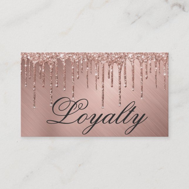 Carte De Fidélité Glam Rose Gold Parties scintillant métallique Loya (Devant)