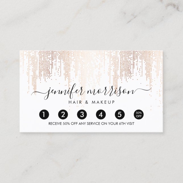Carte De Fidélité Glam Script Rose Gold Confetti Pluie Loyauté (Devant)