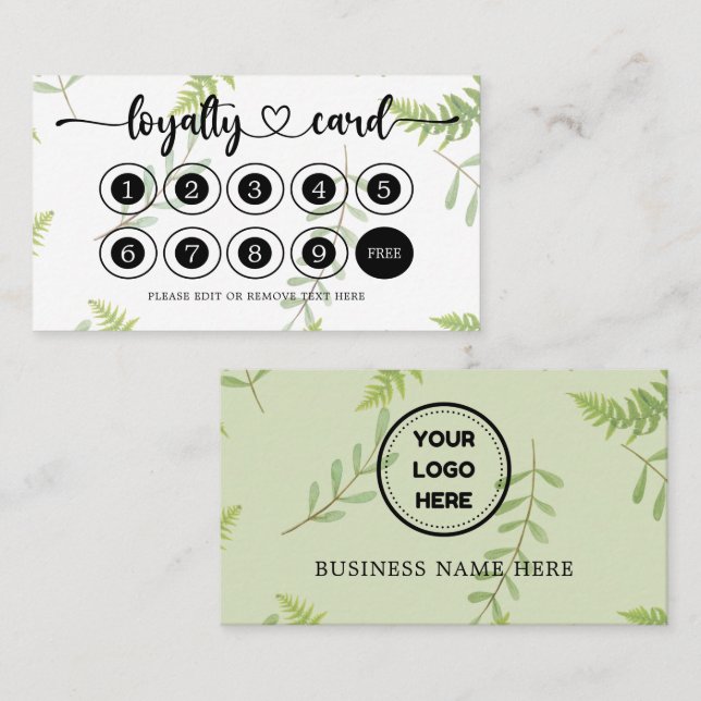 Carte De Fidélité Green Business Logo Magasin Salon Café (Devant / Derrière)