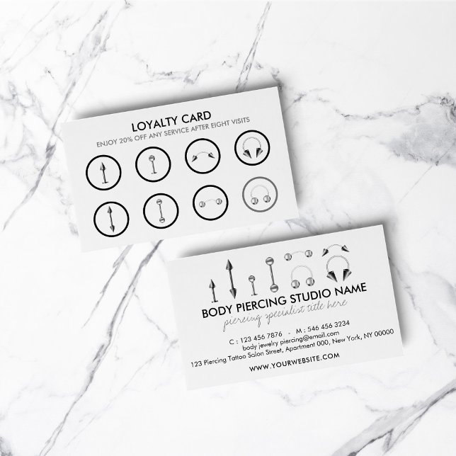 Carte De Fidélité Gris Métallique Piercing du corps noir (Grey Metallic Black Body Piercing Loyalty Card)