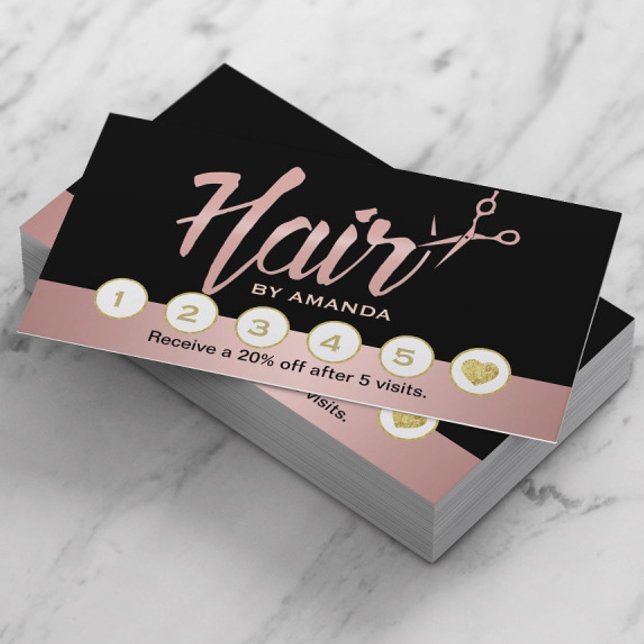 Carte De Fidélité Hair Stylist Rose Gold Script Loyalty Punch (Créateur téléchargé)