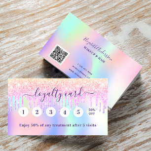 Carte De Fidélité Holographe rose pourpre gouttes code qr