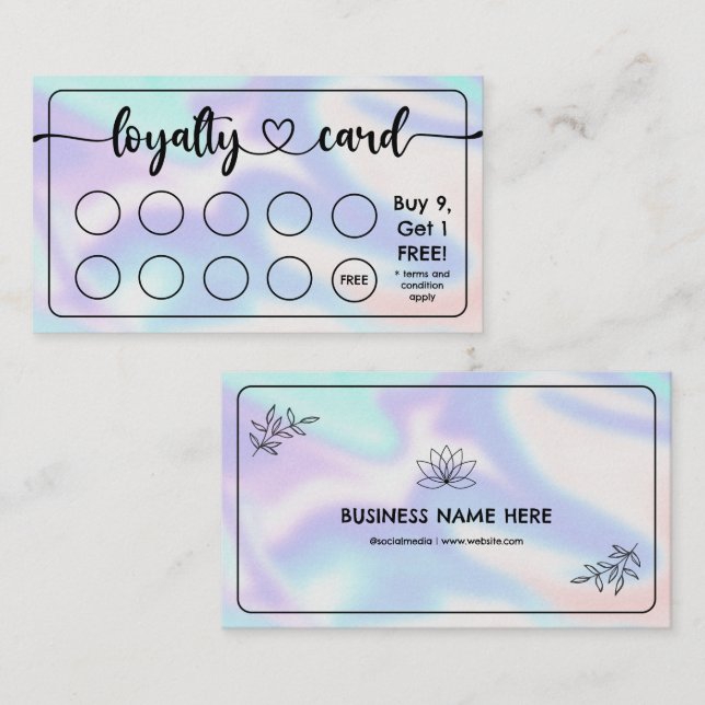 Carte De Fidélité Holographie, holographique | Café Café Shop Salon  (Devant / Derrière)
