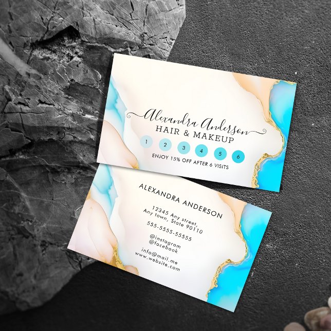 Carte De Fidélité Holographique Signature Script Agate Marbre Salon (Holographic Signature Script Agate Marble Salon Loyalty Card)