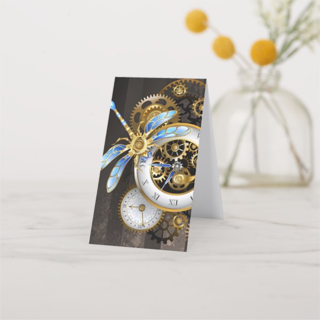 Carte De Fidélité Horloge à vapeur avec libellule mécanique (Dos)