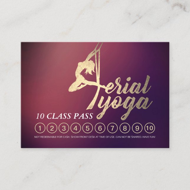 Carte De Fidélité Instructeur aérien YOGA 10 Classe Pass Rendez-vous (Devant)