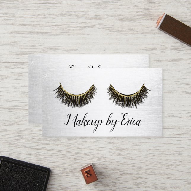 Carte De Fidélité Lashes Artiste maquillage Moderne Salon d'argent L (Devant/Arrière en situation)