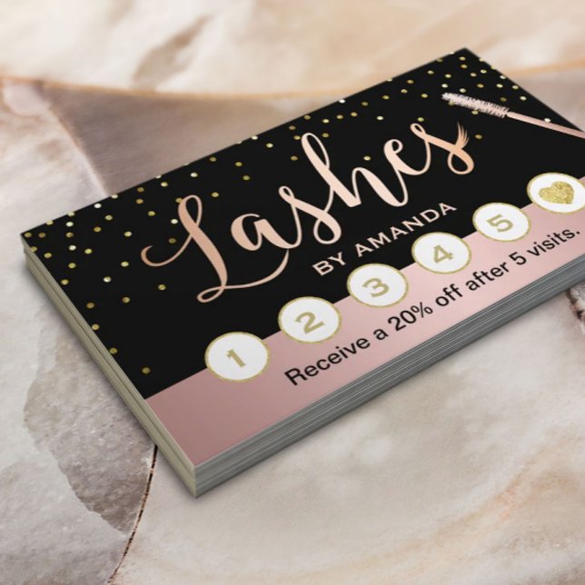 Carte De Fidélité Lashes maquillage Artiste Rose Gold Script Loyauté (Créateur téléchargé)