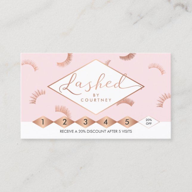 Carte De Fidélité Lashes Texte Motif Rose/Rose Gold Loyauté (Devant)