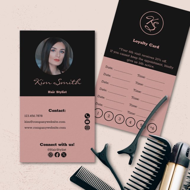 Carte De Fidélité Liste de cheveux Black & Toscane Rendez-vous & (Hairstylist Black & Tuscany Appointment & Loyalty Card)