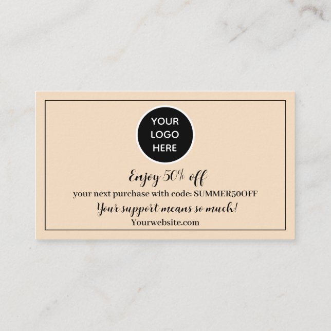 Carte De Fidélité Logo Blush Pink Merci Business Reward Punch (Dos)
