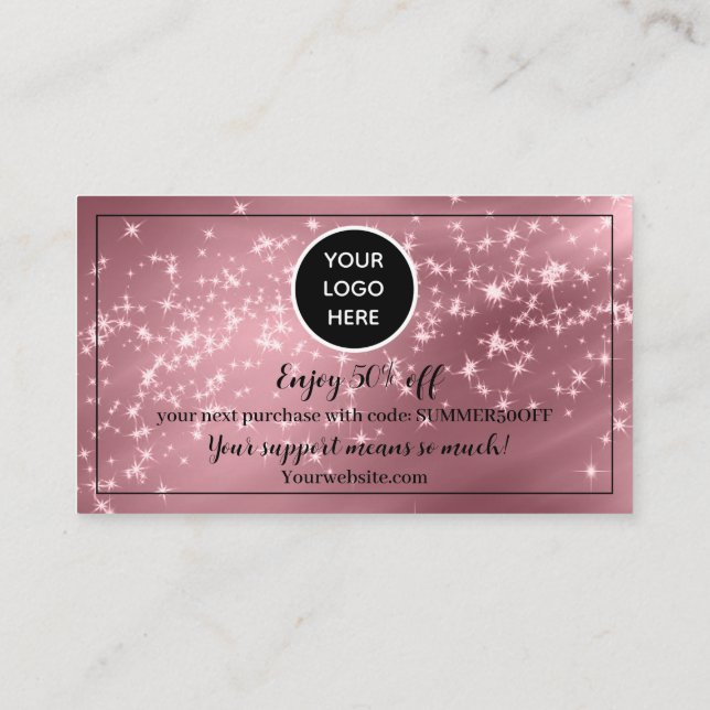 Carte De Fidélité Logo Blush Pink Merci Business Reward Punch (Dos)