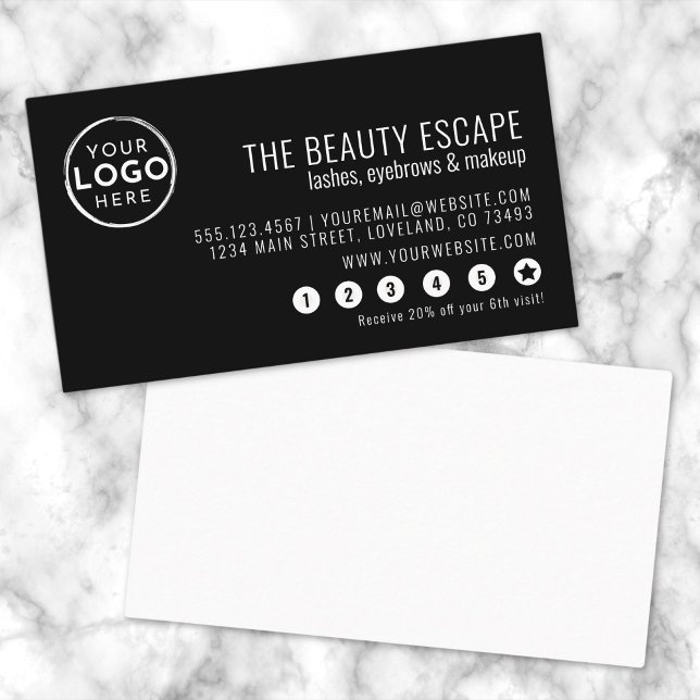 Carte de fidélité Logo d'affaires noir blanc (Black White Business Logo Loyalty Card)