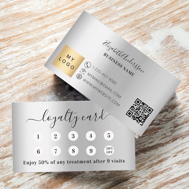 Carte De Fidélité Logo d'entreprise de code qr argent (Créateur téléchargé)