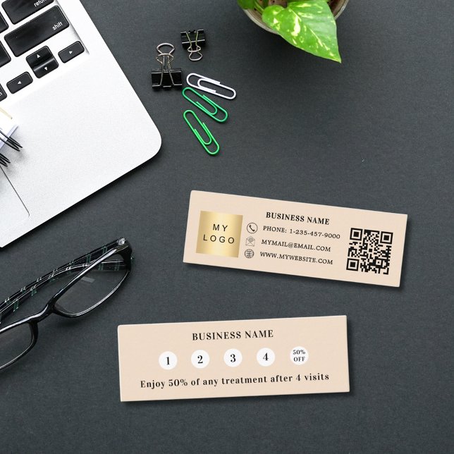 Carte De Fidélité Logo d'entreprise de code Qr beige (Créateur téléchargé)