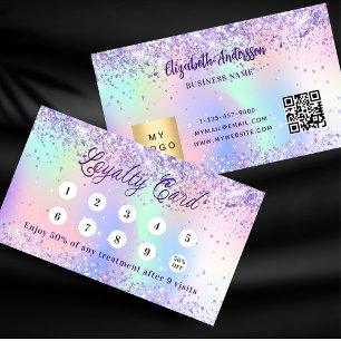 Carte De Fidélité Logo d'entreprise du code qr Holographique violet
