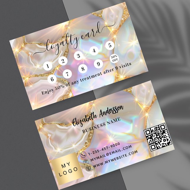 Carte De Fidélité Logo d'entreprise holographique agate en or beige  (Créateur téléchargé)
