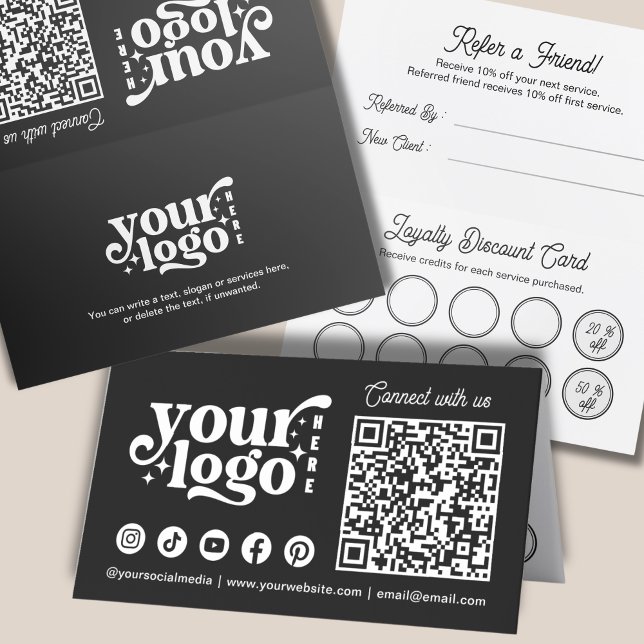 Carte De Fidélité Logo d'entreprise QR Code Black Company Referral P (Créateur téléchargé)