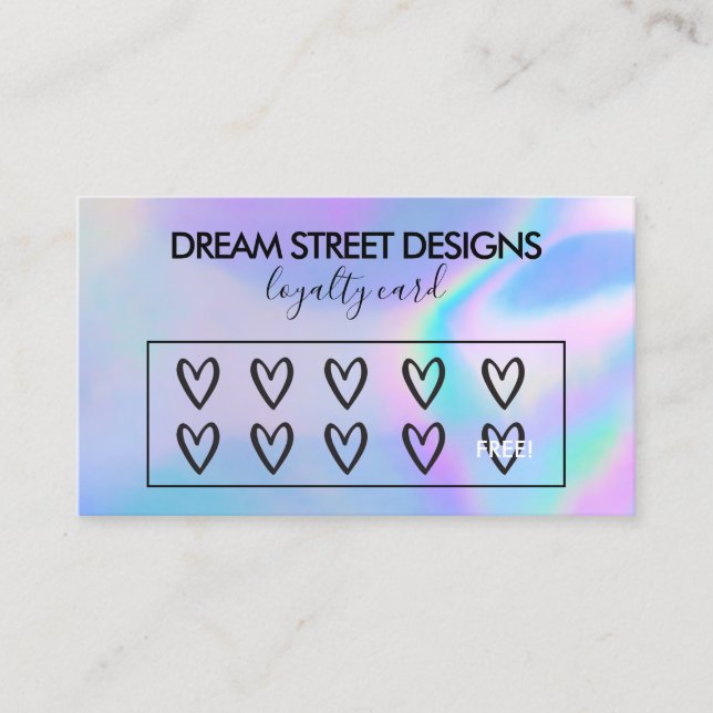 Carte de fidélité Logo Faux Holographique Coeurs (Devant)