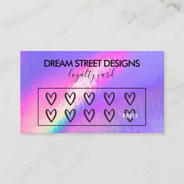 Carte de fidélité Logo Faux Holographique Coeurs (Devant)