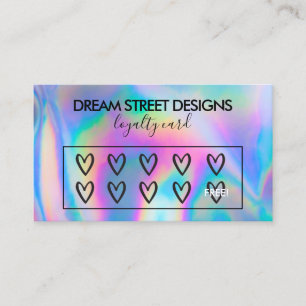 Carte de fidélité Logo Faux Holographique Coeurs