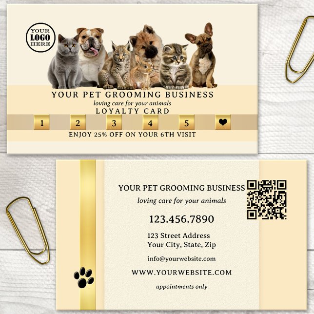 Carte De Fidélité Logo QR Code Gold Animaux (Créateur téléchargé)
