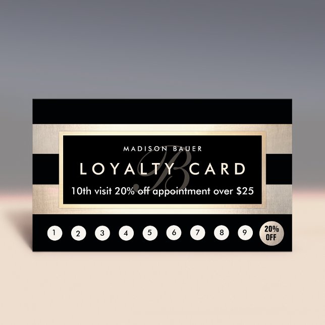 Carte De Fidélité Loyauté Monogramme 10 Punch Gold et bande noire (Créateur téléchargé)