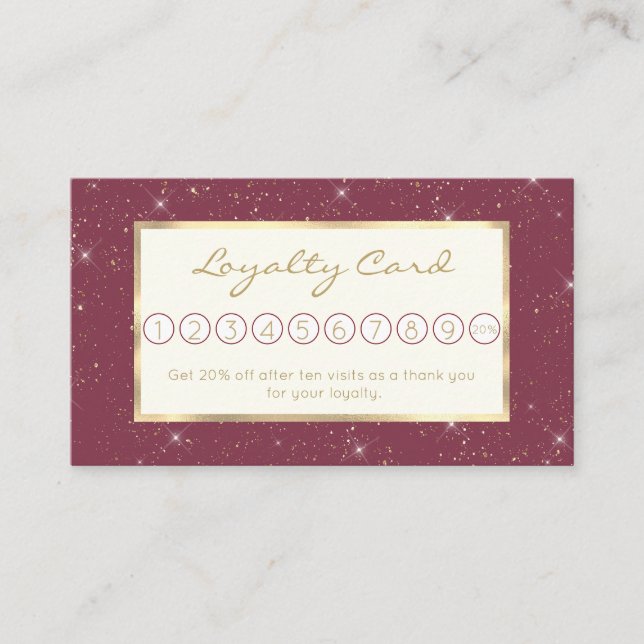 Carte De Fidélité Luxe bordeaux brillant parties scintillant d'or co (Devant)