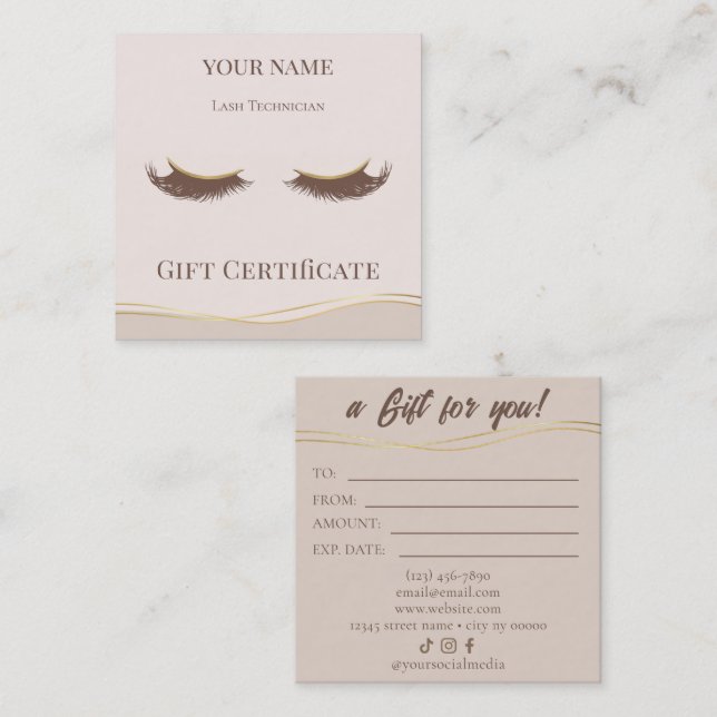 Carte De Fidélité Luxury Lash Technician Gift Certificate Card (Devant / Derrière)