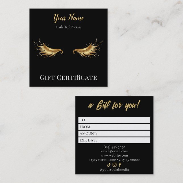 Carte De Fidélité Luxury Lash Technician Gift Certificate Card (Devant / Derrière)