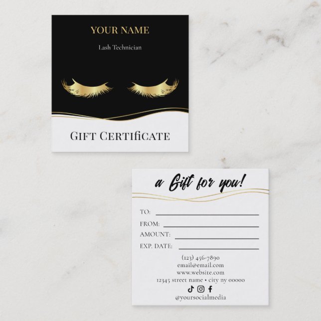 Carte De Fidélité Luxury Lash Technician Gift Certificate Card (Devant / Derrière)