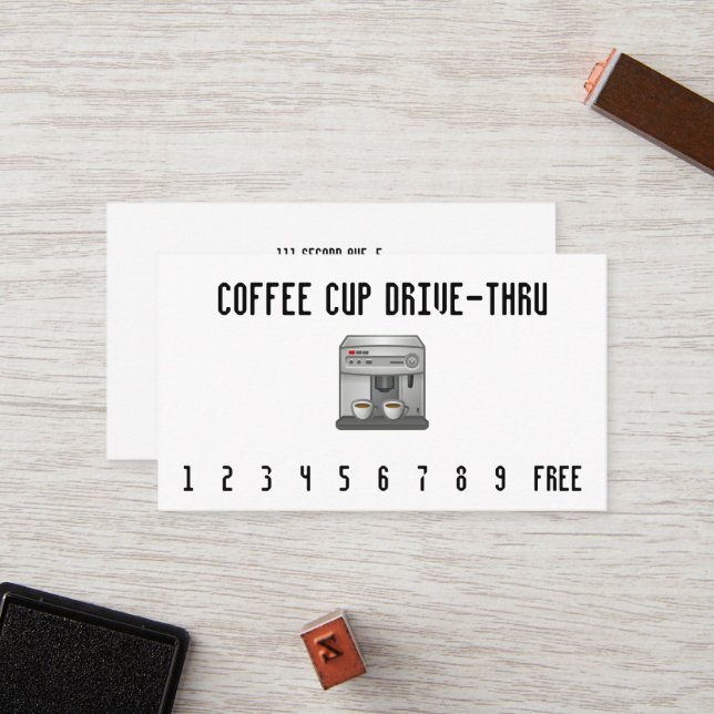 Carte De Fidélité Machine de café express noire des textes (Devant/Arrière en situation)